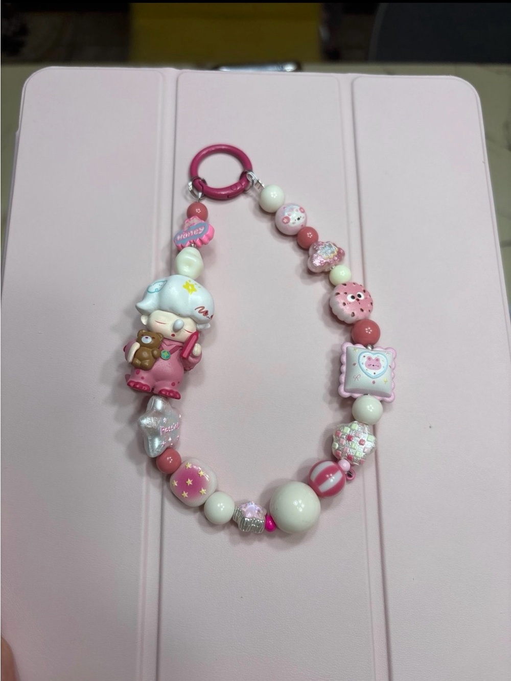 Kawaii Pink Character Beaded Bag Charm - Cute Doll Strap